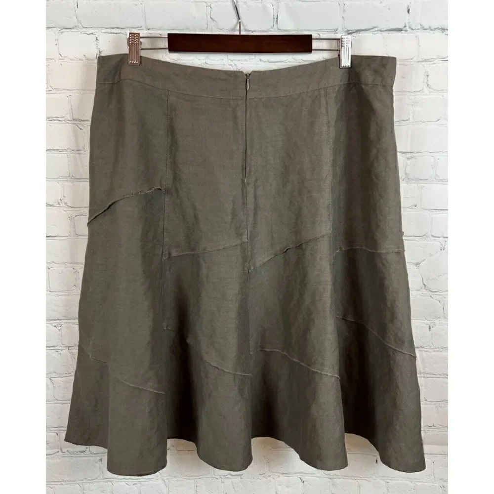 SANDRO green gray khaki linen rayon A-line frill skirt size 18W